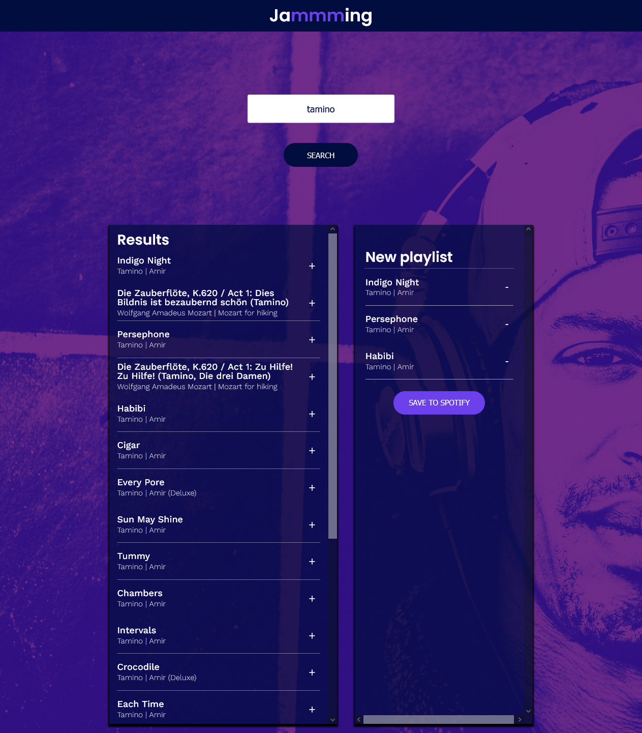 Page of the project Spotify-client