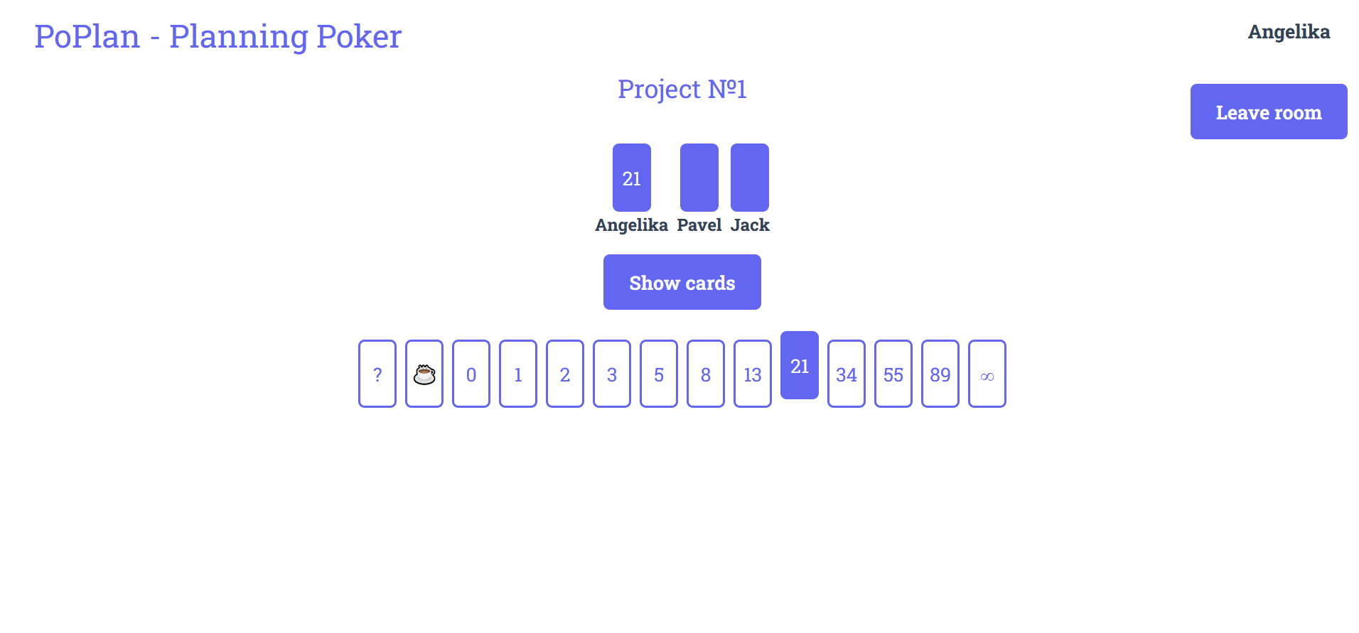 Page of the project Planning poker